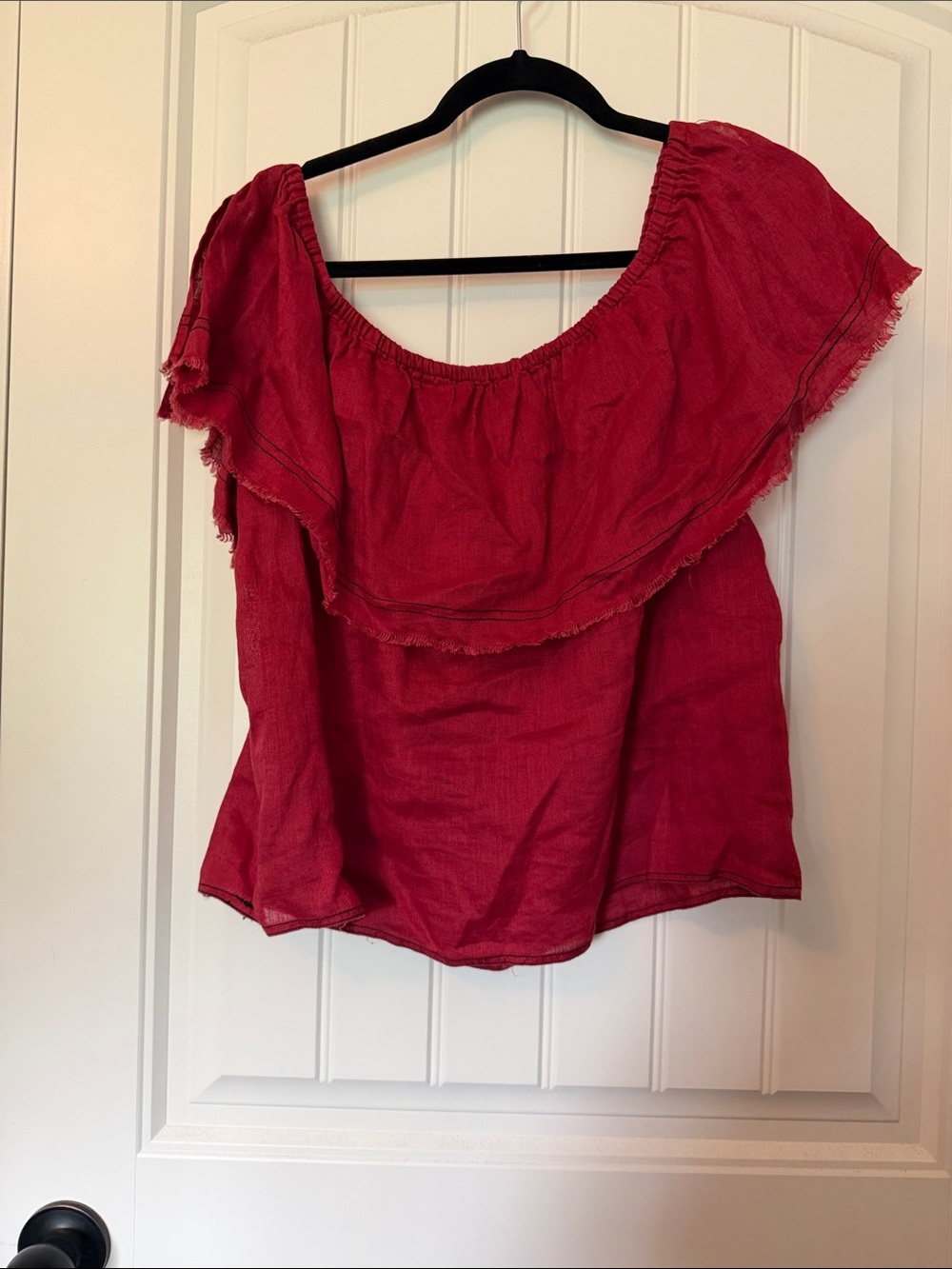 1. State Red Off-Shoulder Ruffle Peasant Top - Picture 3 of 4